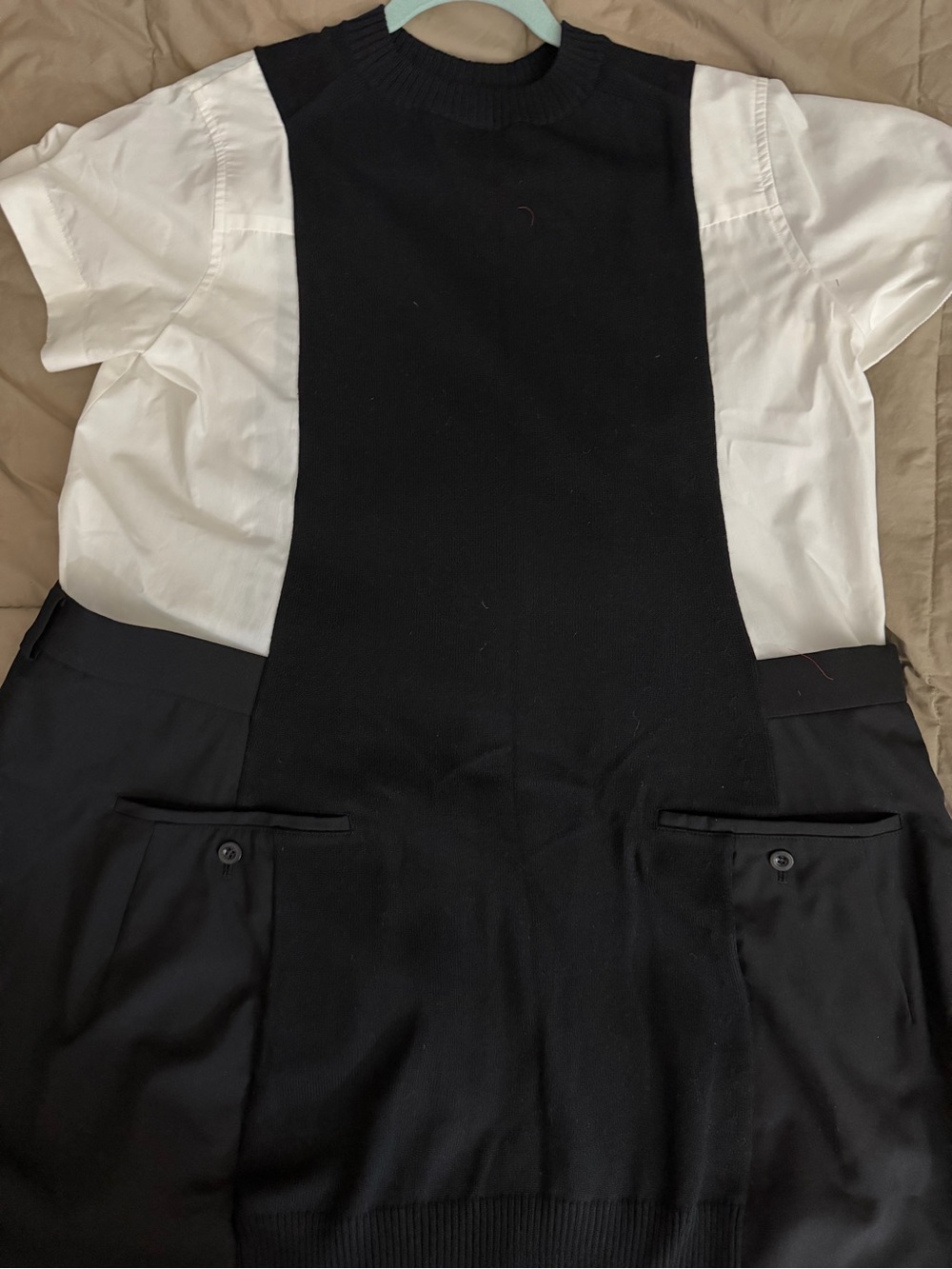 Sacai  Poplin x Knit Dress Black and White Layered Mini Dress - Picture 4 of 8